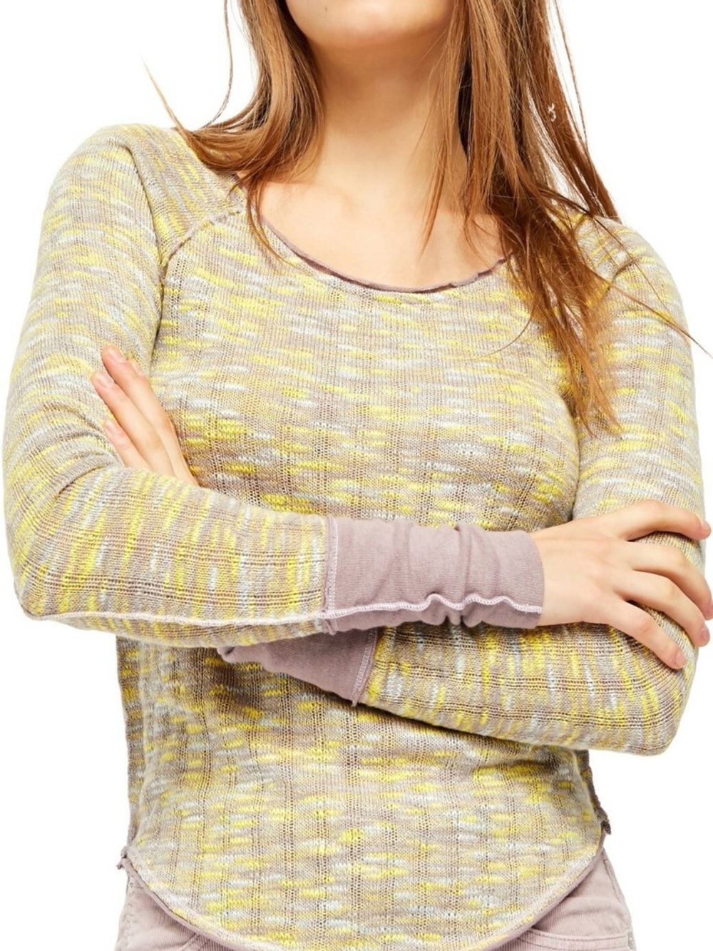 We The Free Marled Yellow & Taupe Lightweight Pullover
